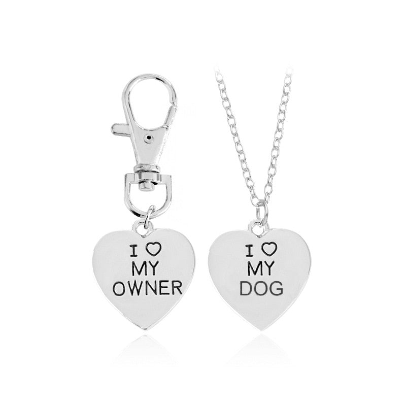 "I Love My Owner, I Love My Dog" 2pc Owner-Dog Necklace and Chain Set