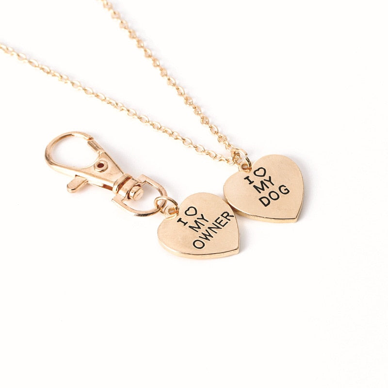 "I Love My Owner, I Love My Dog" 2pc Owner-Dog Necklace and Chain Set