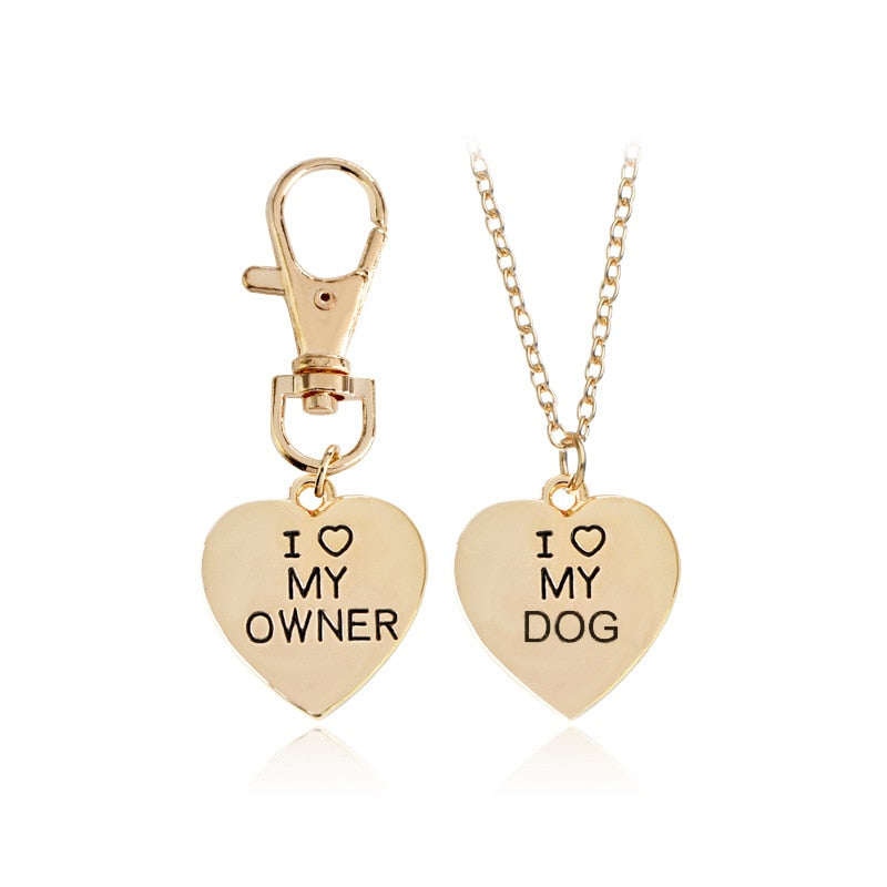 "I Love My Owner, I Love My Dog" 2pc Owner-Dog Necklace and Chain Set