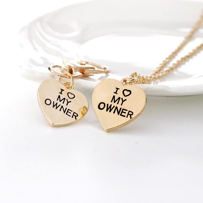 "I Love My Owner, I Love My Dog" 2pc Owner-Dog Necklace and Chain Set